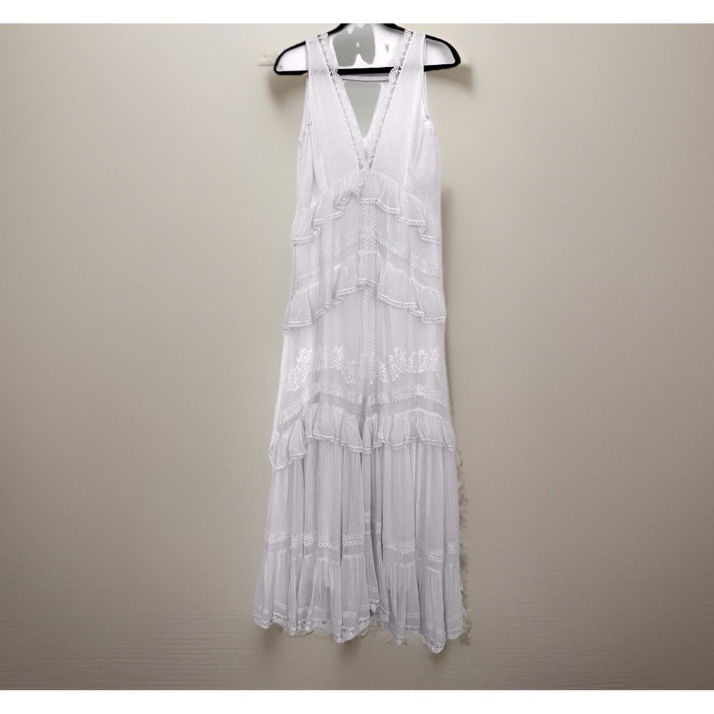 Rococo Sand Dress Medium Mia Off White Lace Tiered Ruffle Maxi Bridal Resort